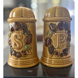 Vintage Large Stove Top or Table Salt & Pepper Shakers with Fruits & Nuts by Til